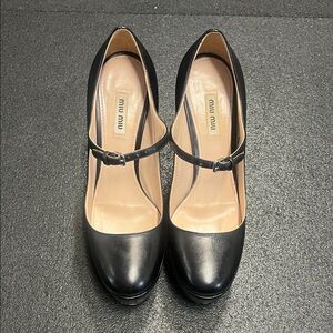 Miu Miu Black Leather Mary Jane platforms